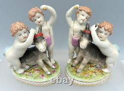 Pair of Continental Porcelain Figures Cherubs Putti Goat Figurine Hand Painted