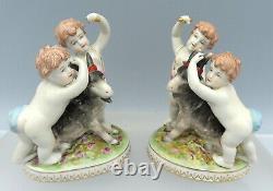 Pair of Continental Porcelain Figures Cherubs Putti Goat Figurine Hand Painted