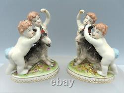 Pair of Continental Porcelain Figures Cherubs Putti Goat Figurine Hand Painted