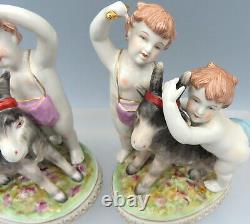 Pair of Continental Porcelain Figures Cherubs Putti Goat Figurine Hand Painted