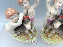 Pair of Continental Porcelain Figures Cherubs Putti Goat Figurine Hand Painted