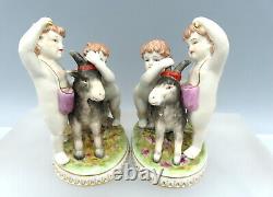 Pair of Continental Porcelain Figures Cherubs Putti Goat Figurine Hand Painted
