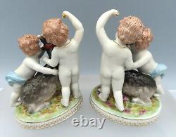 Pair of Continental Porcelain Figures Cherubs Putti Goat Figurine Hand Painted