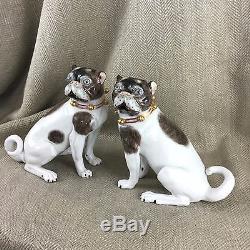 Pair of Dresden Porcelain Pugs Pug Dog Figures Hand Painted Carl Thieme Mops