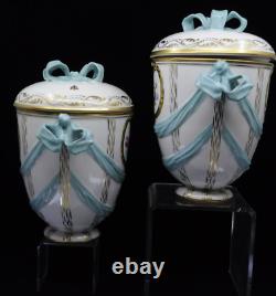 Pair of KPM Berlin Porcelain Hand Painted Covered Urns Jars Vessels Pots