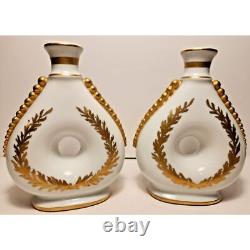 Pair of Limoges France White Porcelain Couleuvre Vases Hand Painted Gold Accents