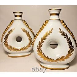 Pair of Limoges France White Porcelain Couleuvre Vases Hand Painted Gold Accents