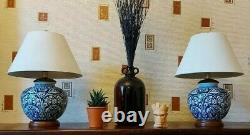 Pair of Ralph Lauren Chinese Hand Painted Floral Porcelain Ginger Jar Lamps Rare