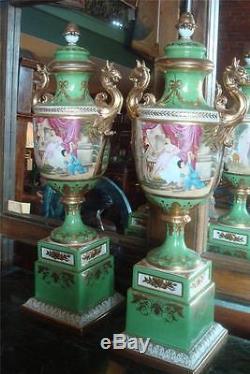Pair of Sevres Style Classic French Porcelain Urns Hand Painted 85cm