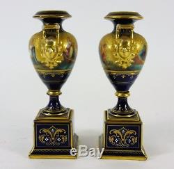 Pair of Vienna Porcelain Urns Classical Scenes Hand Painted by L Jackl