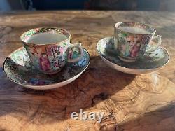 Pair of antique (19th Century) Chinese Export Rose Medallion cups and saucers