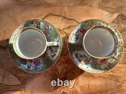 Pair of antique (19th Century) Chinese Export Rose Medallion cups and saucers