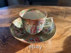 Pair of antique (19th Century) Chinese Export Rose Medallion cups and saucers