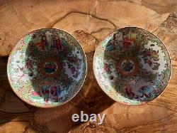 Pair of antique (19th Century) Chinese Export Rose Medallion cups and saucers