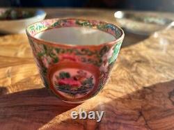 Pair of antique (19th Century) Chinese Export Rose Medallion cups and saucers