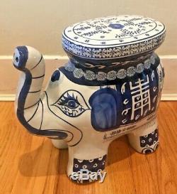 Porcelain Blue & White Elephant Hand Painted Garden Plant Stand / Side Table