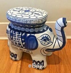 Porcelain Blue & White Elephant Hand Painted Garden Plant Stand / Side Table