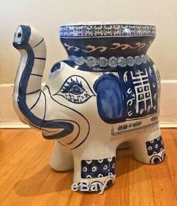 Porcelain Blue & White Elephant Hand Painted Garden Plant Stand / Side Table