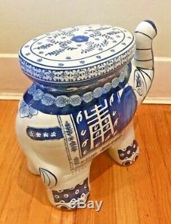 Porcelain Blue & White Elephant Hand Painted Garden Plant Stand / Side Table