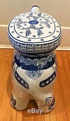 Porcelain Blue & White Elephant Hand Painted Garden Plant Stand / Side Table