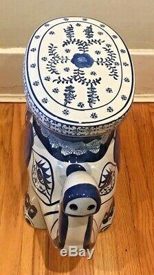 Porcelain Blue & White Elephant Hand Painted Garden Plant Stand / Side Table