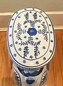 Porcelain Blue & White Elephant Hand Painted Garden Plant Stand / Side Table