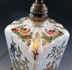 Porcelain Chinoiserie Hand Painted Table Lamp with Birds & Foliage Vintage