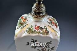 Porcelain Chinoiserie Hand Painted Table Lamp with Birds & Foliage Vintage