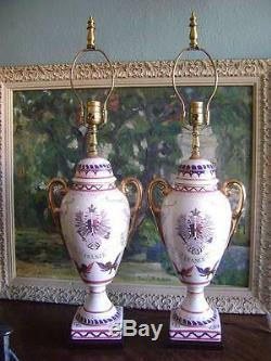 Porcelain French Vintage Lamps France Hand Painted Urn