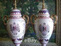 Porcelain French Vintage Lamps France Hand Painted Urn