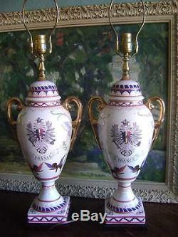 Porcelain French Vintage Lamps France Hand Painted Urn