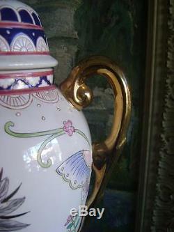 Porcelain French Vintage Lamps France Hand Painted Urn