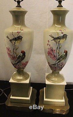Porcelain hand painted Urn Vase lamp, brass base new socket&wire signed P. CONNIN