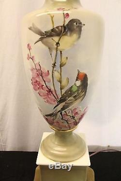Porcelain hand painted Urn Vase lamp, brass base new socket&wire signed P. CONNIN