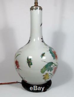Porcelaine de Paris Vintage French Chinoiserie Famille Rose Hand Painted Lamp