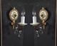 Pretty Pair Of Vintage Italian Hand Painted Porcelain Brass Crystal Wall Lights