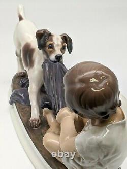 Pristine Signed Dahl Jensen 1072 Boy & Fox Terrier Royal Copenhagen Dog Figurine