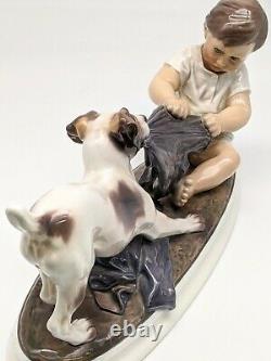 Pristine Signed Dahl Jensen 1072 Boy & Fox Terrier Royal Copenhagen Dog Figurine