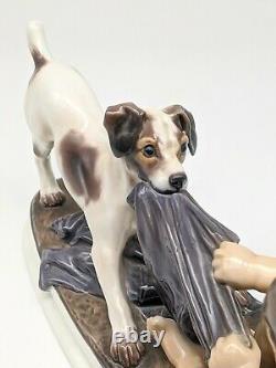 Pristine Signed Dahl Jensen 1072 Boy & Fox Terrier Royal Copenhagen Dog Figurine