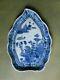 Qianlong Blue/white Leaf Shaped Dish. Finely Painted With A Chinese Landscape 1