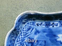 Qianlong Blue/White Leaf Shaped Dish. Finely Painted With A Chinese Landscape 1