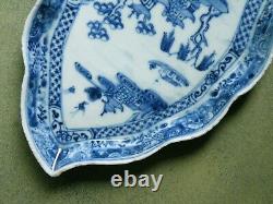 Qianlong Blue/White Leaf Shaped Dish. Finely Painted With A Chinese Landscape 1