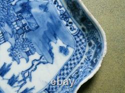 Qianlong Blue/White Leaf Shaped Dish. Finely Painted With A Chinese Landscape 1