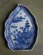 Qianlong Blue/white Leaf Shaped Dish. Finely Painted With A Chinese Landscape 2