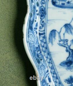 Qianlong Blue/White Leaf Shaped Dish. Finely Painted With A Chinese Landscape 2