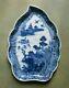 Qianlong Blue/white Leaf Shaped Dish. Finely Painted With A Chinese Landscape 3