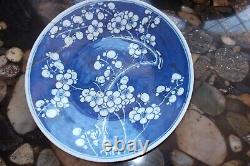 Qing Chinese Porcelain 25.3cm Blue + White Prunus Blossom Pattern Plate + Leaves