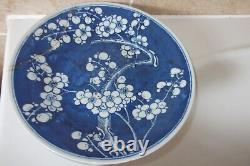 Qing Chinese Porcelain 25.3cm Blue + White Prunus Blossom Pattern Plate + Leaves