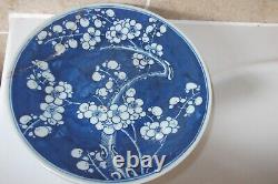 Qing Chinese Porcelain 25.3cm Blue + White Prunus Blossom Pattern Plate + Leaves