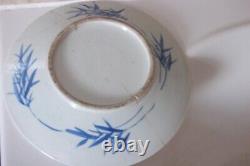 Qing Chinese Porcelain 25.3cm Blue + White Prunus Blossom Pattern Plate + Leaves